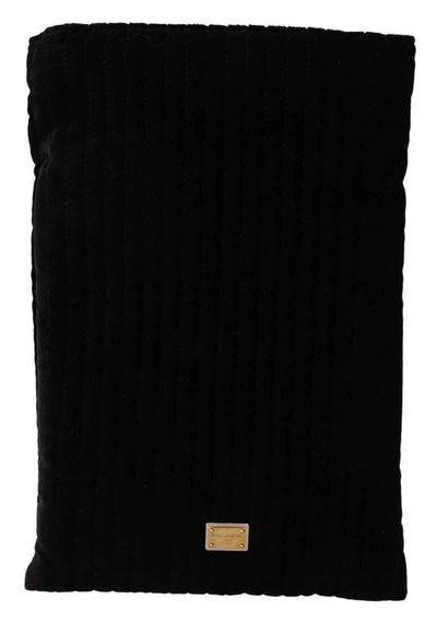 Shop Dolce & Gabbana Black Velvet Quilt Drawstring Logo Plaque Pouch Bag