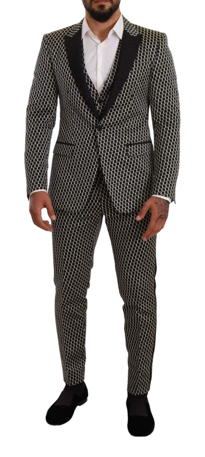 Shop Dolce & Gabbana Black White Check 3 Piece Set Martini Suit