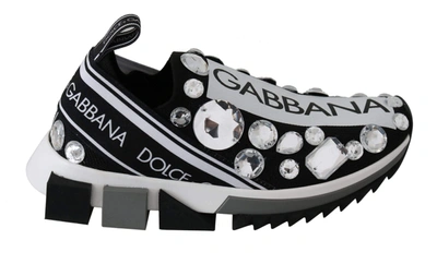 Shop Dolce & Gabbana Black White Crystal Women's Sneakers Shoes