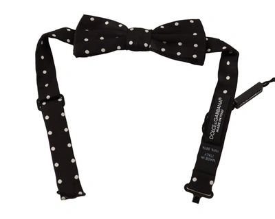 Shop Dolce & Gabbana Black White Polka Dot Silk Adjustable Neck Papillon Bow Tie