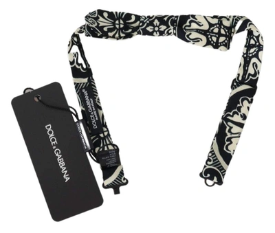 Shop Dolce & Gabbana Black White Sicily Print Adjustable Papillon Bow Tie