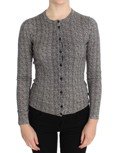 Shop Dolce & Gabbana Black White Wool Top Cardigan Sweater