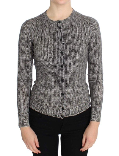 Dolce & Gabbana Black White Wool Top Cardigan Sweater In White