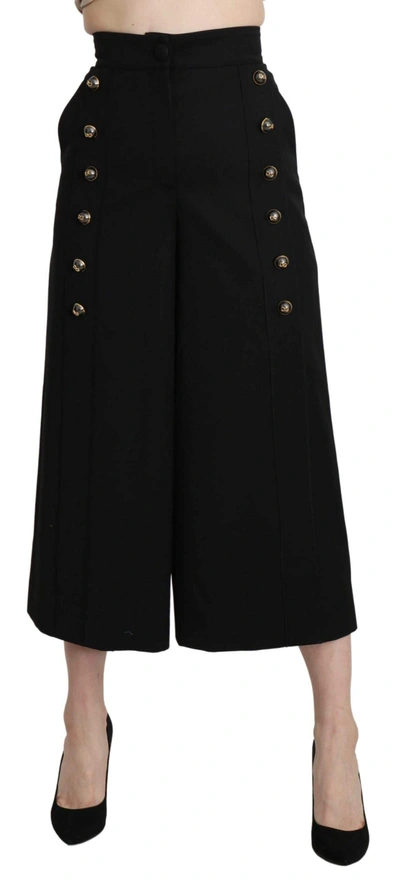 Shop Dolce & Gabbana Black Wide Wool Leg Cropped Trouser Pant