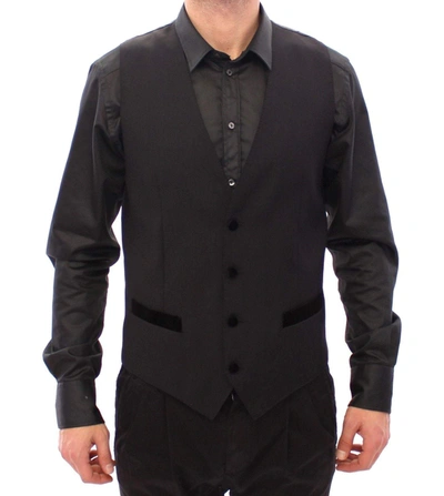 Shop Dolce & Gabbana Black Wool Formal Dress Vest Gilet Weste