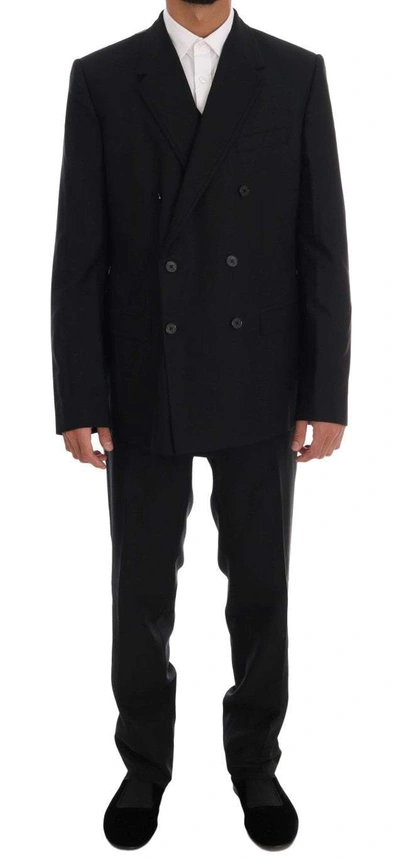 Shop Dolce & Gabbana Black Wool Double Breasted Slim Fit Suit