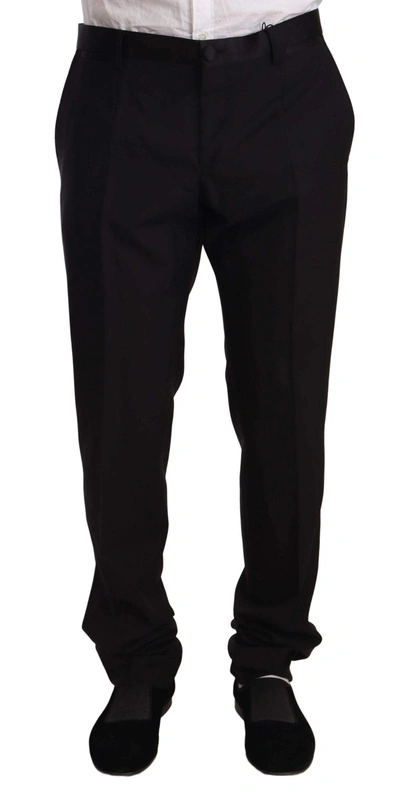 Shop Dolce & Gabbana Black Wool Formal Tuxedo Trouser Pants