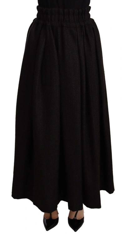 Shop Dolce & Gabbana Black Wool High Waist Maxi Piece Skirt