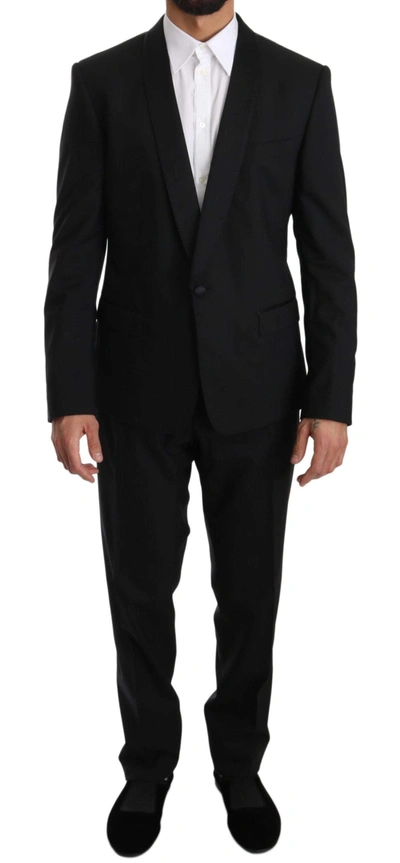 Shop Dolce & Gabbana Black Wool One Button Slim Martini Suit