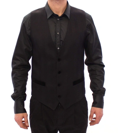 Shop Dolce & Gabbana Black Wool Silk Dress Vest Gilet Weste
