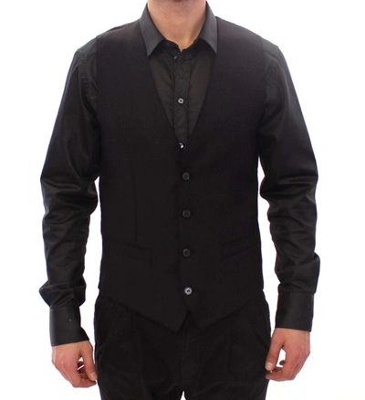 Shop Dolce & Gabbana Black Wool Single Breasted Vest Gilet