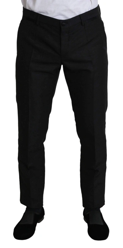 Shop Dolce & Gabbana Black Wool Skinny Formal Trouser Pants