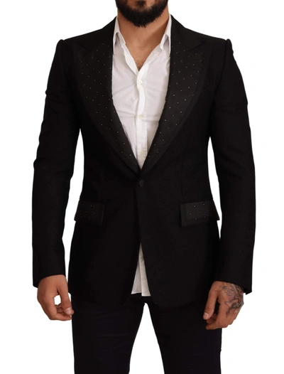 Shop Dolce & Gabbana Black Wool Slim Fit Coat Blazer Jacket