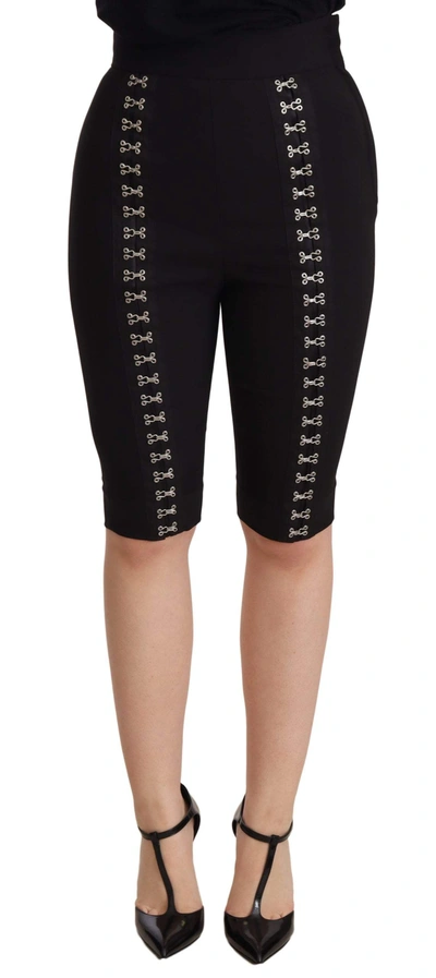 Shop Dolce & Gabbana Black Wool Stretch Slim Fit High Waist Shorts