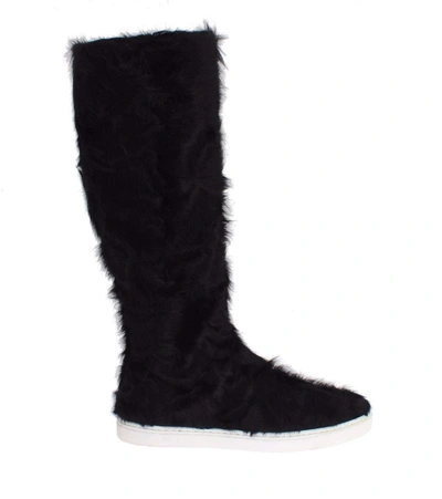 Shop Dolce & Gabbana Black Xiangao Lamb Fur Leather Boots