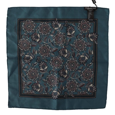 Shop Dolce & Gabbana Blue Floral Silk Square Handkerchief Scarf