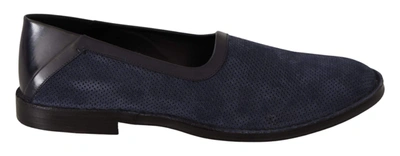 Shop Dolce & Gabbana Blue Leather Perforated Slip On Loafers Shoes