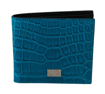 Shop Dolce & Gabbana Blue Mens Card Holder Bifold Logo Exotic Skin Wallet