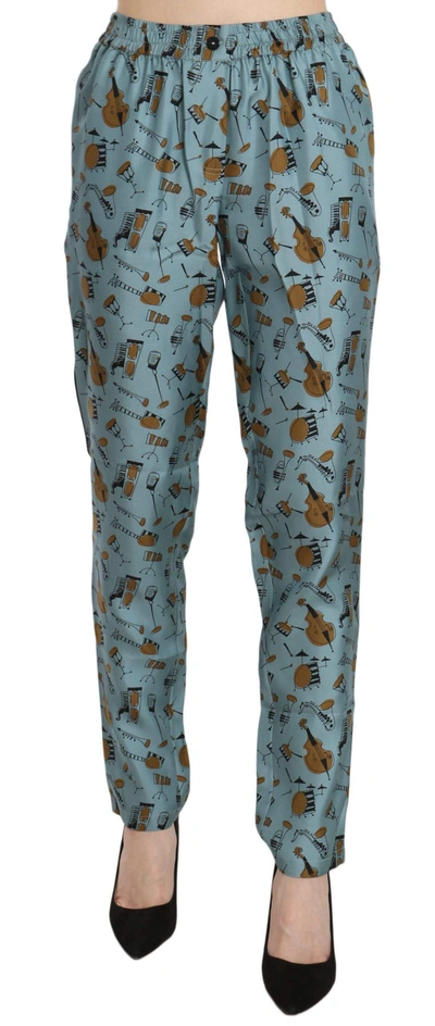 Shop Dolce & Gabbana Blue Musical Instruments Print Tapered Pants
