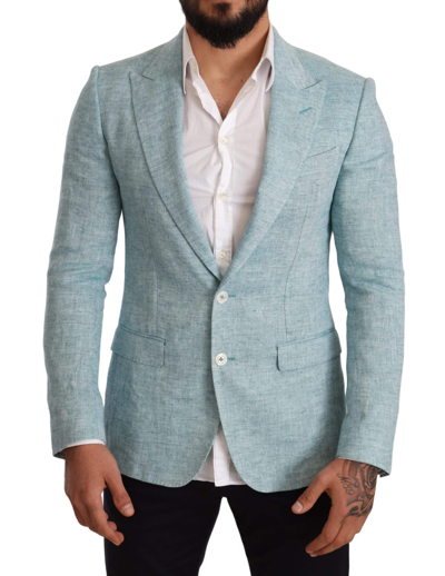 Shop Dolce & Gabbana Blue Slim Fit Linen Coat Taormina Blazer