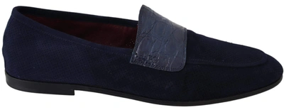Shop Dolce & Gabbana Blue Suede Caiman Loafers Slippers Shoes