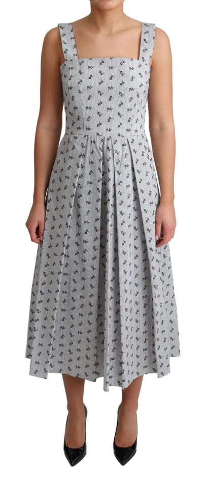 Shop Dolce & Gabbana Blue White Floral Cotton A-line Dress
