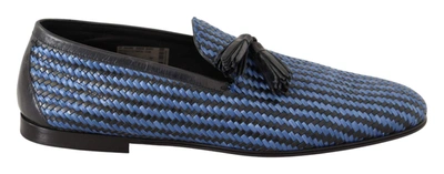Shop Dolce & Gabbana Blue Woven Leather Tassel Loafers Shoes