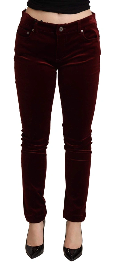 Shop Dolce & Gabbana Bordeaux Red Velvet Skinny Trouser