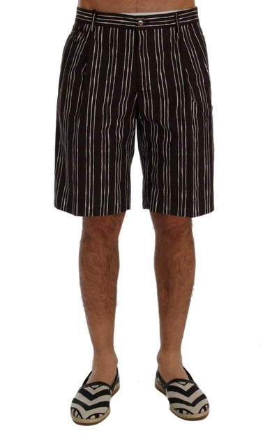 Dolce & Gabbana Bordeaux White Striped Hemp Casual Shorts In Bordeaux