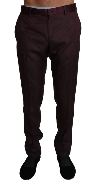 Shop Dolce & Gabbana Bordeaux Wool Pattern Stripe Trousers Pants