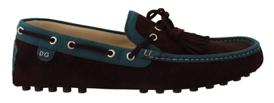 Shop Dolce & Gabbana Brown Blue Suede Leather Loafer Shoes