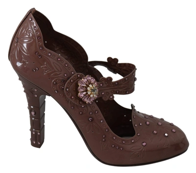 Dolce & Gabbana Brown Floral Crystal Cinderella Heels Shoes In Brown