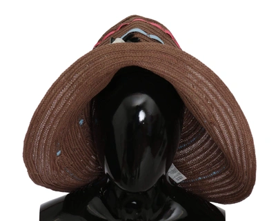 Dolce & Gabbana Brown Floral Wide Brim Straw Floppy Cap Hat In Brown