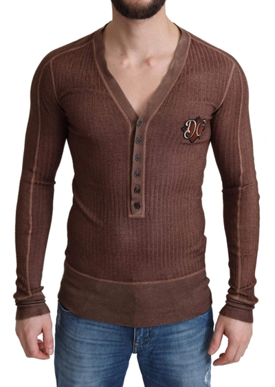 Shop Dolce & Gabbana Brown Logo Button Cardigan V-neck Sweater In Pink