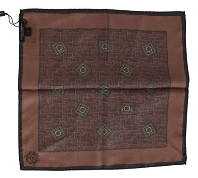 Shop Dolce & Gabbana Brown Patterned Silk Square Handkerchief Scarf