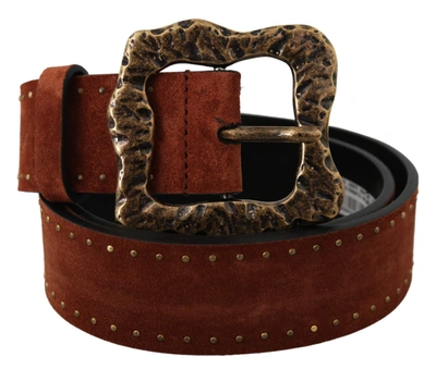 Shop Dolce & Gabbana Brown Suede Leather Studded Baroque Belt