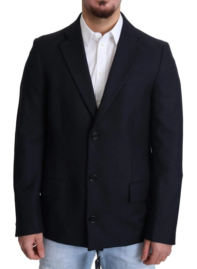 Shop Dolce & Gabbana Dark Blue Wool Single Breasted Coat Jacket