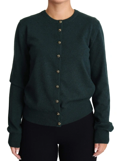 Shop Dolce & Gabbana Dark Green Cashmere Crewneck Cardigan Sweater