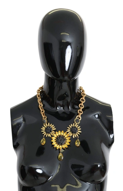 Shop Dolce & Gabbana Gold Brass Chain Crystal Sunlower Pendants Necklace