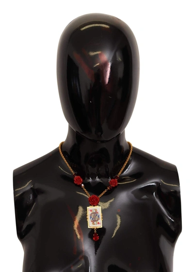 Shop Dolce & Gabbana Gold Brass Flower Card Deck Crystal Pendant Necklace