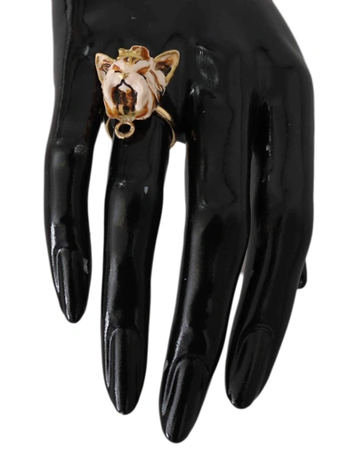Shop Dolce & Gabbana Gold Brass Resin Beige Dog Pet Ring