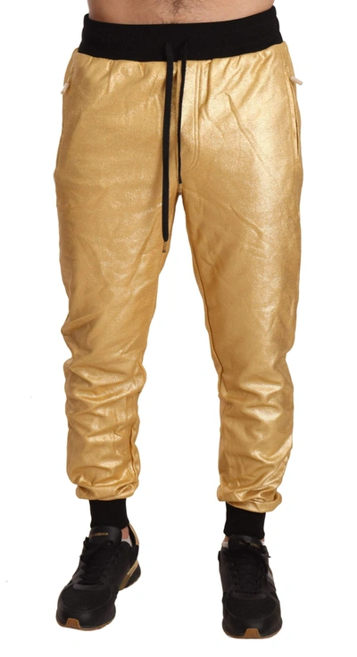 Shop Dolce & Gabbana Gold Pig Of The Year Cotton Trousers Pants
