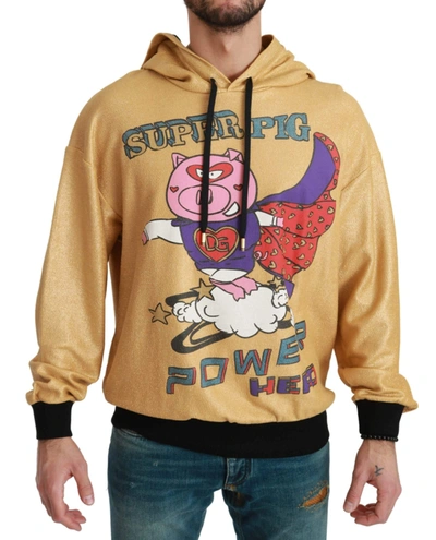Shop Dolce & Gabbana Gold Pig Of The Year Hooded Sweater
