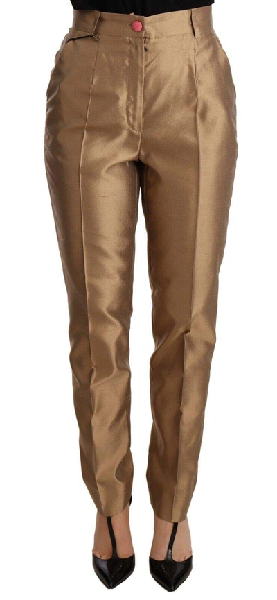 Shop Dolce & Gabbana Gold Silk Tapered Trouser Metallic Pants