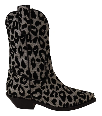 Shop Dolce & Gabbana Gray Black Leopard Cowboy Boots Shoes
