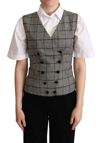 Shop Dolce & Gabbana Gray Checkered Sleeveless Waistcoat Vest