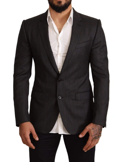 Shop Dolce & Gabbana Gray Check Wool Slim Fit Blazer Jacket
