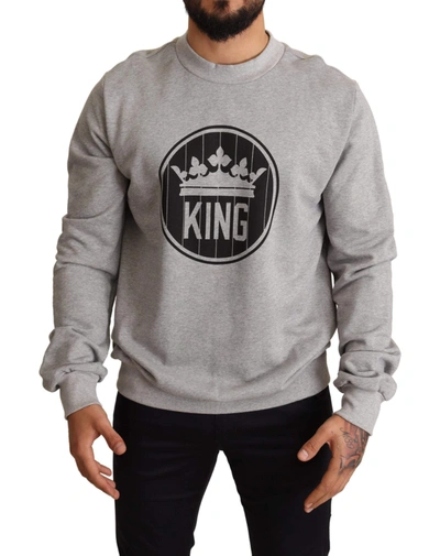 Shop Dolce & Gabbana Gray Crown King Print Cotton Sweater