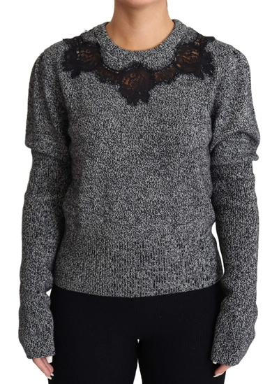 Shop Dolce & Gabbana Gray Lace Trimmed Pullover Cashmere Sweater