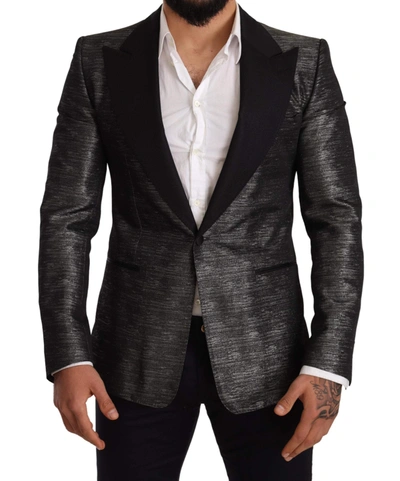 Shop Dolce & Gabbana Gray Metallic Black Slim Tuxedo Blazer